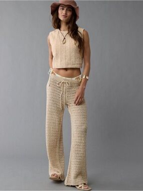 American Eagle Outfitters Crochet Knit Wide-Leg Knit Swim Cover Beach Pants